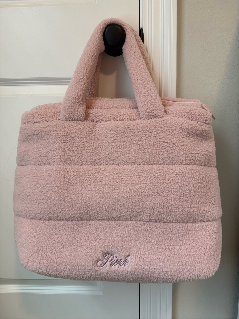 PINK Victoria's Secret Plush Sherpa Tote in Light Pink